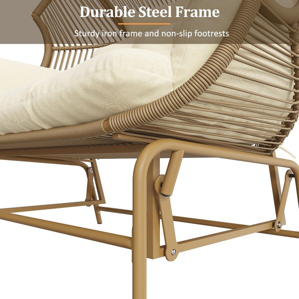 Elegant Garden Rocking Chair with Smooth Motion, Comfortable Hanging Chair with Thick Cushions, 145L x 85W x 143H cm, Beige Aosom UK