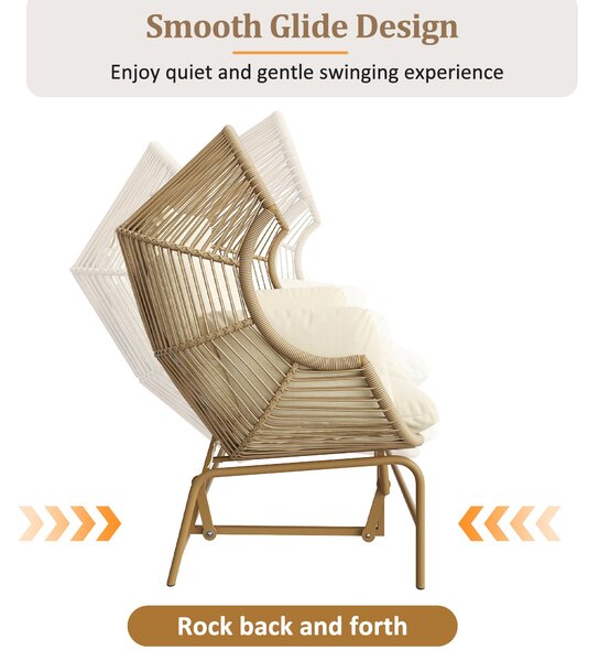 Elegant Garden Rocking Chair with Smooth Motion, Comfortable Hanging Chair with Thick Cushions, 145L x 85W x 143H cm, Beige Aosom UK