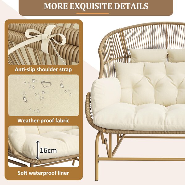 Elegant Garden Rocking Chair with Smooth Motion, Comfortable Hanging Chair with Thick Cushions, 145L x 85W x 143H cm, Beige Aosom UK