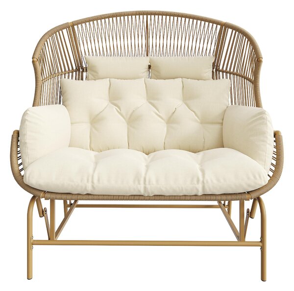 Elegant Garden Rocking Chair with Smooth Motion, Comfortable Hanging Chair with Thick Cushions, 145L x 85W x 143H cm, Beige Aosom UK