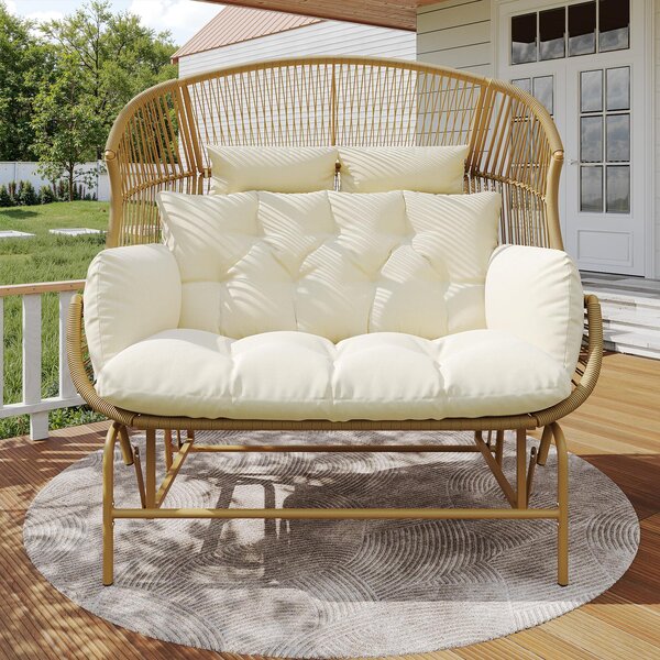 Elegant Garden Rocking Chair with Smooth Motion, Comfortable Hanging Chair with Thick Cushions, 145L x 85W x 143H cm, Beige Aosom UK