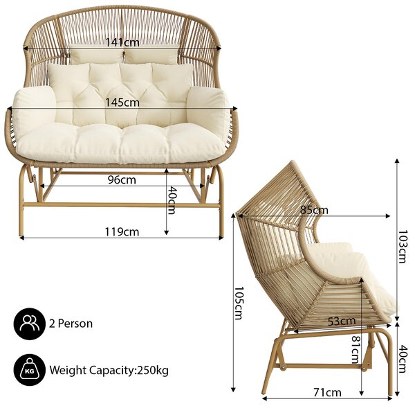 Elegant Garden Rocking Chair with Smooth Motion, Comfortable Hanging Chair with Thick Cushions, 145L x 85W x 143H cm, Beige Aosom UK