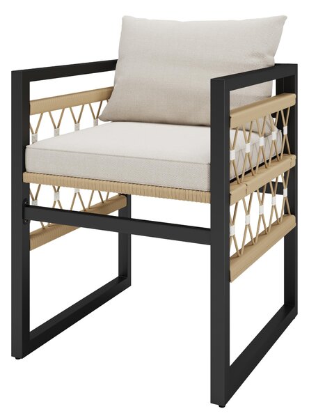 Hand-Woven Garden Sofa Set with Foam Cushions, Stylish Garden Lounge Set for 4 People, 110L x 110W x 74H cm, Beige+Black Aosom UK