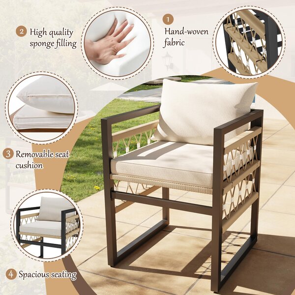 Hand-Woven Garden Sofa Set with Foam Cushions, Stylish Garden Lounge Set for 4 People, 110L x 110W x 74H cm, Beige+Black Aosom UK