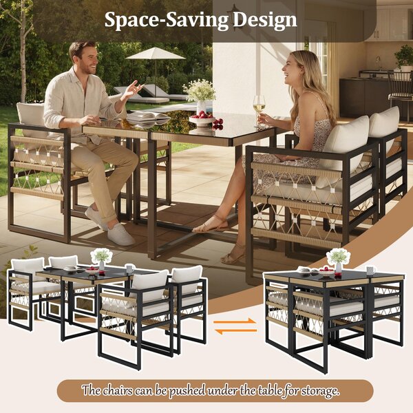 Hand-Woven Garden Sofa Set with Foam Cushions, Stylish Garden Lounge Set for 4 People, 110L x 110W x 74H cm, Beige+Black Aosom UK