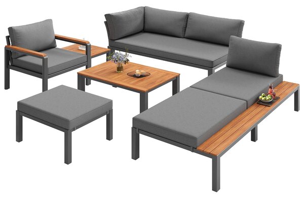 Modular Outdoor Garden Sofa Set with Aluminium Frame, Sturdy Lounge Set with Acacia Wood Coffee Table, 150L x 81.5W x 76H cm, Gray Aosom UK