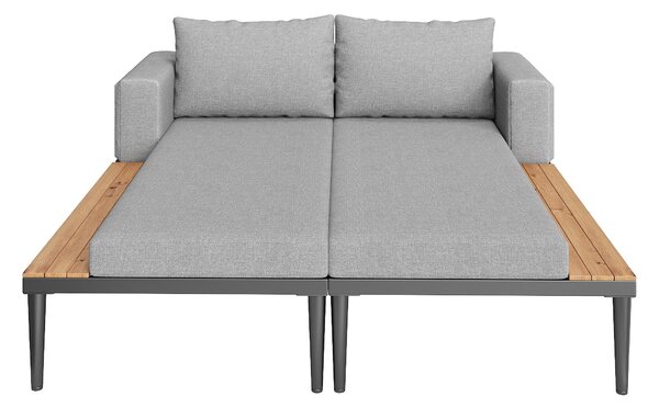 Modular Outdoor Double Chaise Lounge with Sturdy Iron Frame, Stylish Garden Sun Lounger for Patio & Poolside, 150L x 140W x 55H cm, Gray Aosom UK