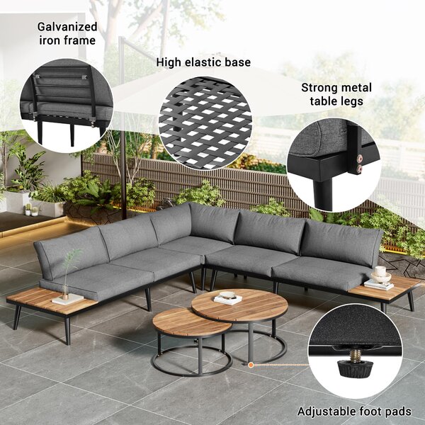 Modular Garden Sofa Set with Washable Zip-Off Cushion Covers, Versatile Garden Lounge Set for Patio, 160L × 64W × 75H cm, Gray Aosom UK