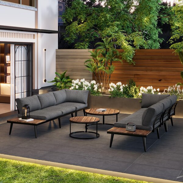Modular Garden Sofa Set with Washable Zip-Off Cushion Covers, Versatile Garden Lounge Set for Patio, 160L × 64W × 75H cm, Gray Aosom UK