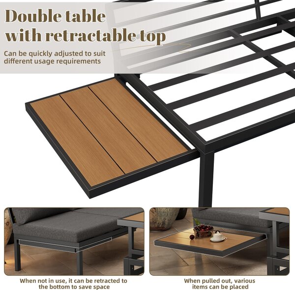 4-5 Seater Outdoor Furniture Set with Extendable Lift-Top Coffee Table, Versatile Outdoor Sofa Set for Patio, 224L x 56W x 65H cm, Gray Aosom UK