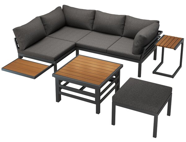 4-5 Seater Outdoor Furniture Set with Extendable Lift-Top Coffee Table, Versatile Outdoor Sofa Set for Patio, 224L x 56W x 65H cm, Gray Aosom UK