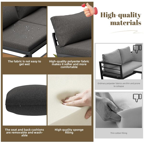 4-5 Seater Outdoor Furniture Set with Extendable Lift-Top Coffee Table, Versatile Outdoor Sofa Set for Patio, 224L x 56W x 65H cm, Gray Aosom UK