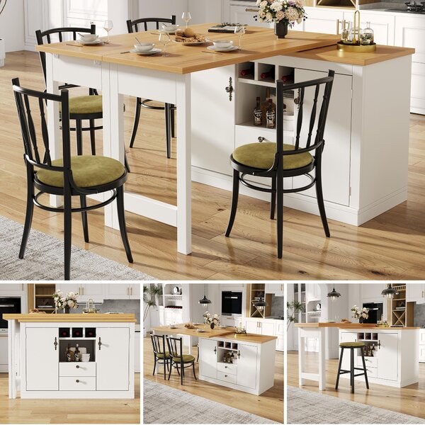Extendable Bar Table with Smart Pull-Out System, Multifunctional Sideboard with Adjustable Compartments, 120-180L x 40W x 76H cm, White Aosom UK