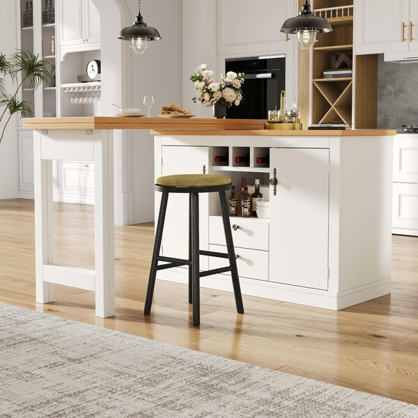 Extendable Bar Table with Smart Pull-Out System, Multifunctional Sideboard with Adjustable Compartments, 120-180L x 40W x 76H cm, White Aosom UK