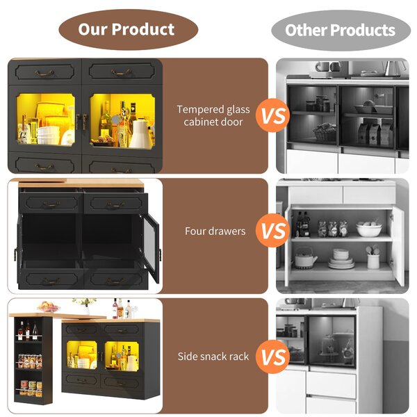 360° Rotating Bar Table with Rotatable Side and Spice Rack, Extendable Kitchen Island with 4 Drawers, 135-203L x 39W x 93H cm, Black Aosom UK