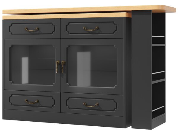 360° Rotating Bar Table with Rotatable Side and Spice Rack, Extendable Kitchen Island with 4 Drawers, 135-203L x 39W x 93H cm, Black Aosom UK