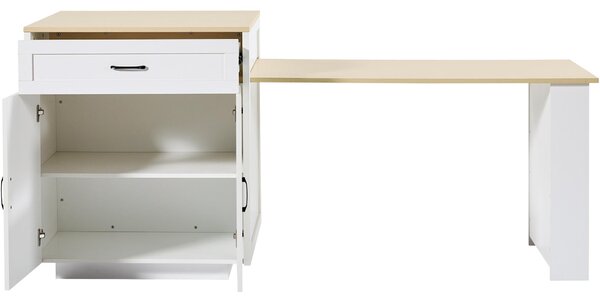 Extendable Bar Table with 2 Compartments and Side Spice Rack, Expandable Kitchen Island for 2–6 People, 133-202L x 70W x 93.5H cm, White Aosom UK