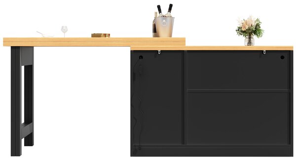 Extendable Bar Table with App-Controlled LED Lighting, Modern Kitchen Island with 360° Swivel Function, 120-180L x 40W x 71.5H cm, Black Aosom UK