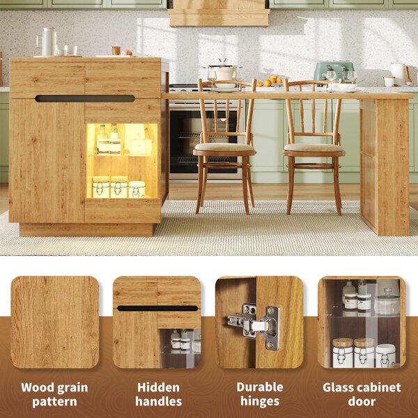 Versatile Kitchen Island with Extendable Table and 2 Drawers, Stylish Storage Cabinet for Dining Areas, 122-195L x 70W x 93.5H cm, Wood Aosom UK