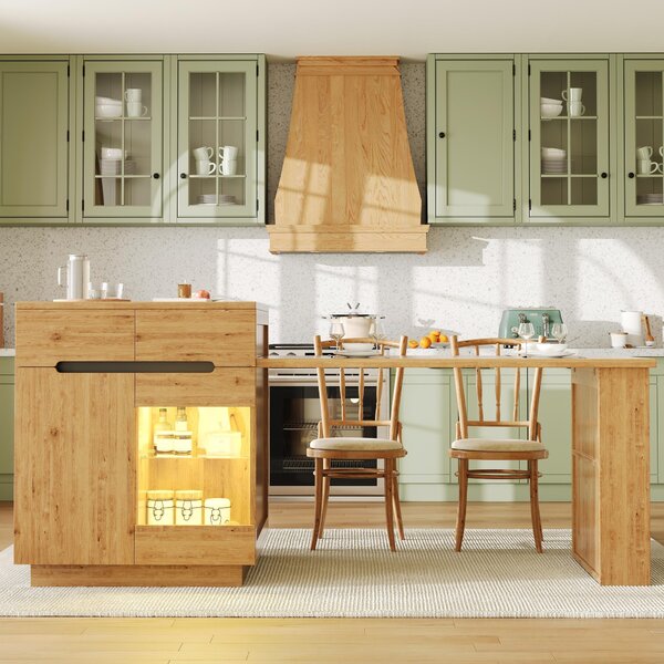 Versatile Kitchen Island with Extendable Table and 2 Drawers, Stylish Storage Cabinet for Dining Areas, 122-195L x 70W x 93.5H cm, Wood Aosom UK