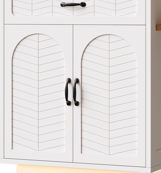 Extendable Kitchen Island with Built-In Wine Rack, Multifunctional Storage Cabinet with Dining Table, 141-193.5L x 70W x 101.5H cm, White Aosom UK