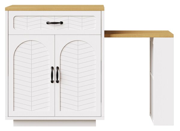 Extendable Kitchen Island with Built-In Wine Rack, Multifunctional Storage Cabinet with Dining Table, 141-193.5L x 70W x 101.5H cm, White Aosom UK