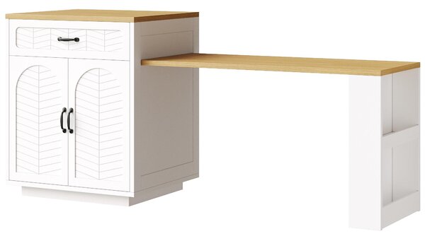 Extendable Kitchen Island with Built-In Wine Rack, Multifunctional Storage Cabinet with Dining Table, 141-193.5L x 70W x 101.5H cm, White Aosom UK
