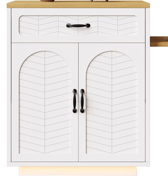 Extendable Kitchen Island with Built-In Wine Rack, Multifunctional Storage Cabinet with Dining Table, 141-193.5L x 70W x 101.5H cm, White Aosom UK