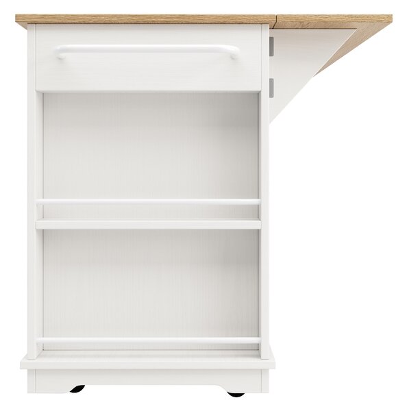 Modern Kitchen Island and Serving Trolley with MDF Worktop, Extendable Fold‑out Dining Table with Drawer, 151.5L x 60W x 91.5H cm, White Aosom UK