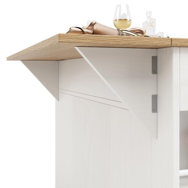 Modern Kitchen Island and Serving Trolley with MDF Worktop, Extendable Fold‑out Dining Table with Drawer, 151.5L x 60W x 91.5H cm, White Aosom UK