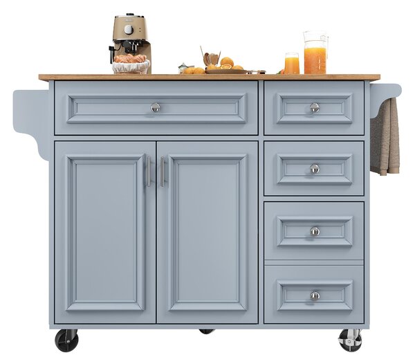 Multifunctional Kitchen Island with 3 Adjustable Shelves, Space-Saving Serving Trolley for Kitchen Use, 110L x 45-75W x 92H cm, Blue Aosom UK
