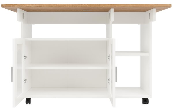 Mobile Kitchen Island with Fold-Down Dining Extensions, Versatile Serving Trolley with Open Shelves, 120L x 30-70W x 79.5H cm, White Aosom UK