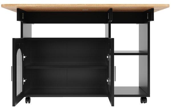 Mobile Kitchen Island with Folding Dining Tops and Storage, Multifunctional Dining Trolley for Modern Home, 120L x 30-70W x 79.5H cm, Black Aosom UK