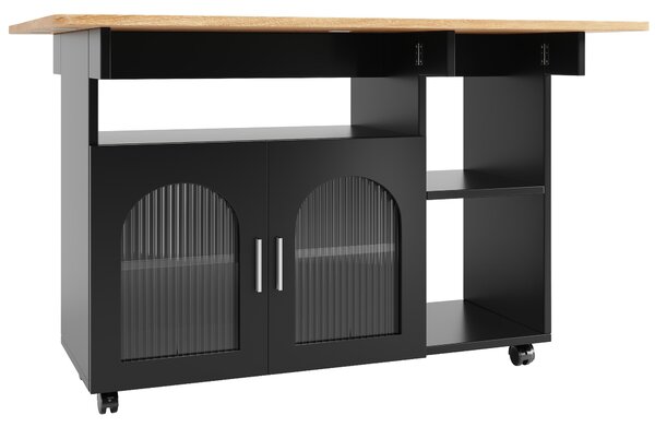 Mobile Kitchen Island with Folding Dining Tops and Storage, Multifunctional Dining Trolley for Modern Home, 120L x 30-70W x 79.5H cm, Black Aosom UK