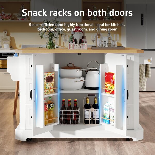 Mobile Kitchen Island with 2 Doors, 6 Drawers and Wood-Effect Worktop, Rolling Cart for Compact Dining Areas, 120L x 45W x 91H cm, White Aosom UK