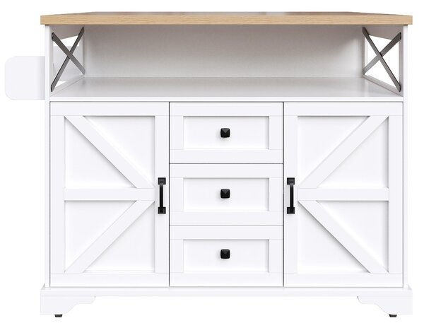 Mobile Kitchen Island with Drop-Leaf Table and Multi-Tier Snack Shelves, Serving Cart with App-Controlled LED, 120L x 72W x 98H cm, White Aosom UK
