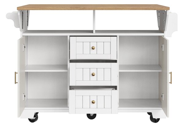 Extendable Kitchen Island with 3 Drawers, 2 Doors & Adjustable Shelves, Versatile Trolley for Dining, 120L x 40-80W x 95H cm, White Aosom UK
