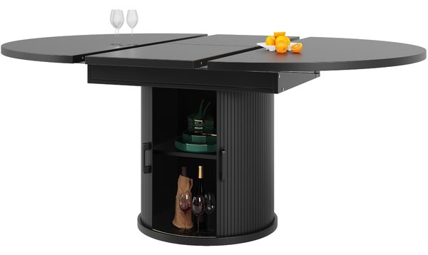 Extendable Dining Table with Curved Sliding Doors and 2 Shelves, Space-Saving Kichen Table for 6 People, 118L x 118W x 76H cm, Black Aosom UK