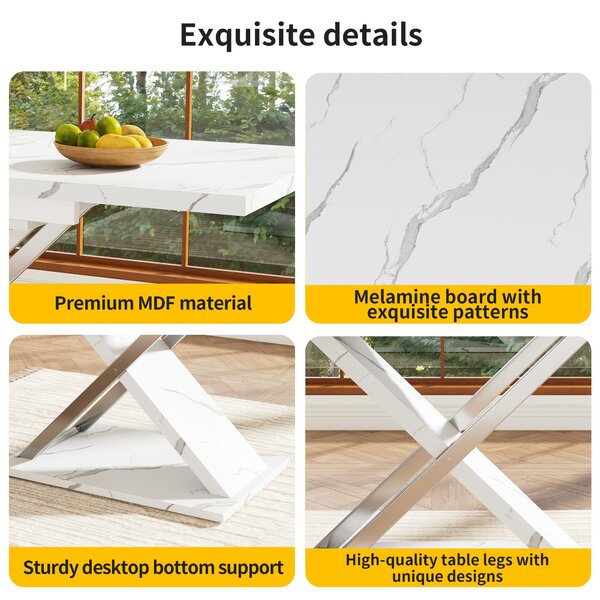 Extendable Dining Table with Locking Silent Metal Guide Rails, Space-Saving Table for 6 to 8 People, 118-157L x 75W x 76.5H cm, White Aosom UK