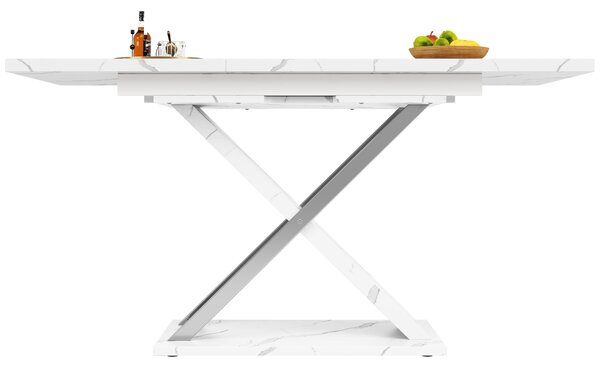 Extendable Dining Table with Locking Silent Metal Guide Rails, Space-Saving Table for 6 to 8 People, 118-157L x 75W x 76.5H cm, White Aosom UK