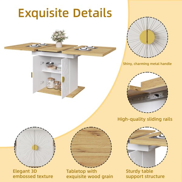 Extendable Dining Table with Leaf and Built-In Storage Shelves, Versatile Centrepiece for Open-Plan Areas, 110-140L x 70W x 76H cm, Wood Aosom UK
