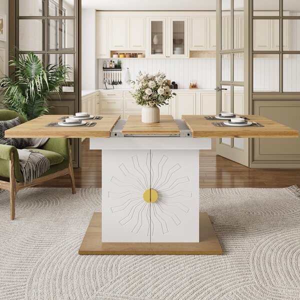 Extendable Dining Table with Leaf and Built-In Storage Shelves, Versatile Centrepiece for Open-Plan Areas, 110-140L x 70W x 76H cm, Wood Aosom UK
