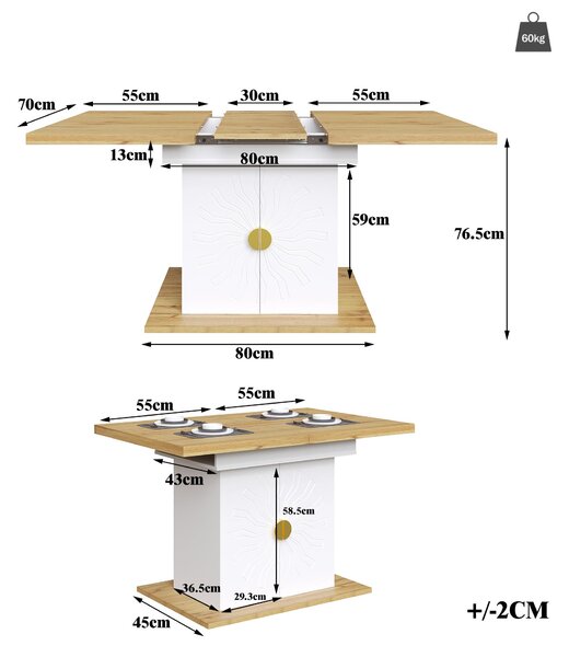 Extendable Dining Table with Leaf and Built-In Storage Shelves, Versatile Centrepiece for Open-Plan Areas, 110-140L x 70W x 76H cm, Wood Aosom UK