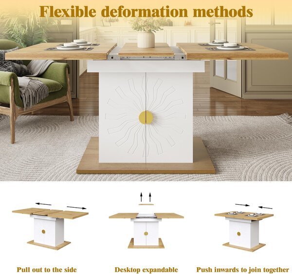 Extendable Dining Table with Leaf and Built-In Storage Shelves, Versatile Centrepiece for Open-Plan Areas, 110-140L x 70W x 76H cm, Wood Aosom UK