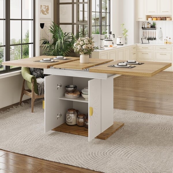 Extendable Dining Table with Leaf and Built-In Storage Shelves, Versatile Centrepiece for Open-Plan Areas, 110-140L x 70W x 76H cm, Wood Aosom UK