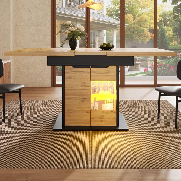 Telescopic Table with App-Controlled LED Lighting and USB Port, Extendable Dining Table for 4-6 People, 110-140L x 80W x 76H cm, Black Aosom UK