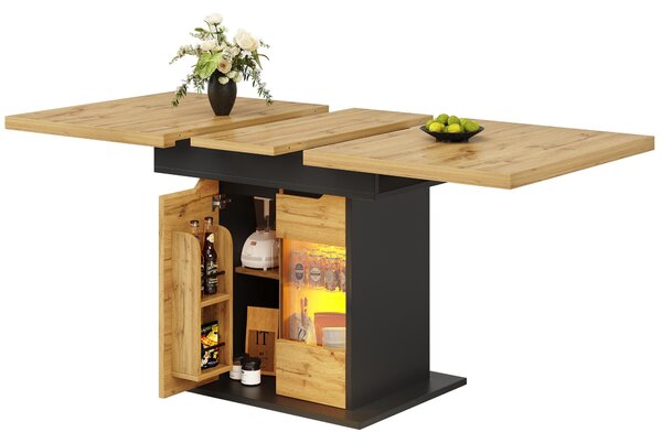 Telescopic Table with App-Controlled LED Lighting and USB Port, Extendable Dining Table for 4-6 People, 110-140L x 80W x 76H cm, Black Aosom UK