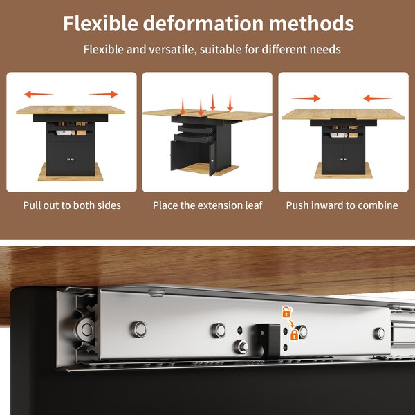 Telescopic Dining Table with Pull-Out Drawers & Integrated Cabinet, Extendable Kichen Table for 4-6 people, 110-140L x 80W x 76H cm, Black Aosom UK