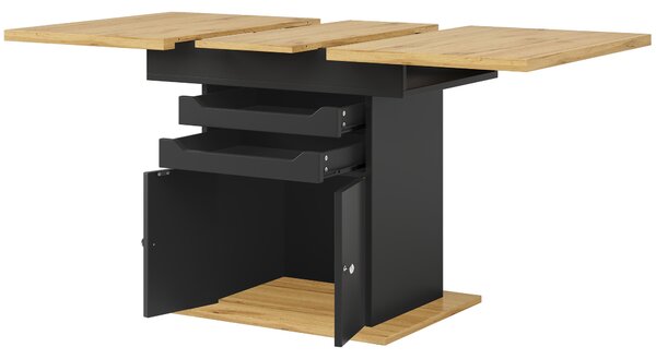 Telescopic Dining Table with Pull-Out Drawers & Integrated Cabinet, Extendable Kichen Table for 4-6 people, 110-140L x 80W x 76H cm, Black Aosom UK