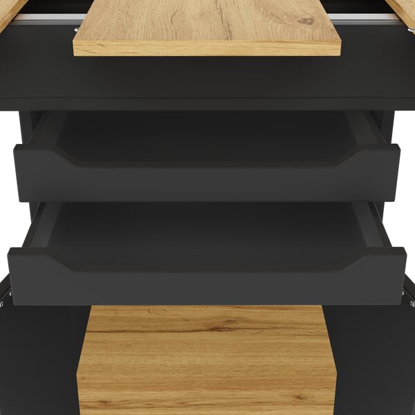 Telescopic Dining Table with Pull-Out Drawers & Integrated Cabinet, Extendable Kichen Table for 4-6 people, 110-140L x 80W x 76H cm, Black Aosom UK